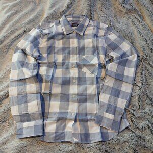 Untuckit Women's  Blue and White Plaid Long Sleeve Button Down  Shirt SZ…